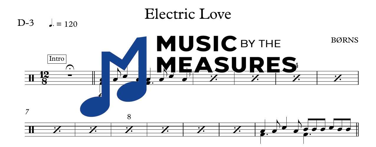 electric-love-borns-drums-sheet-music-preview Electric Love by BØRNS accurate drum sheet music transcription preview