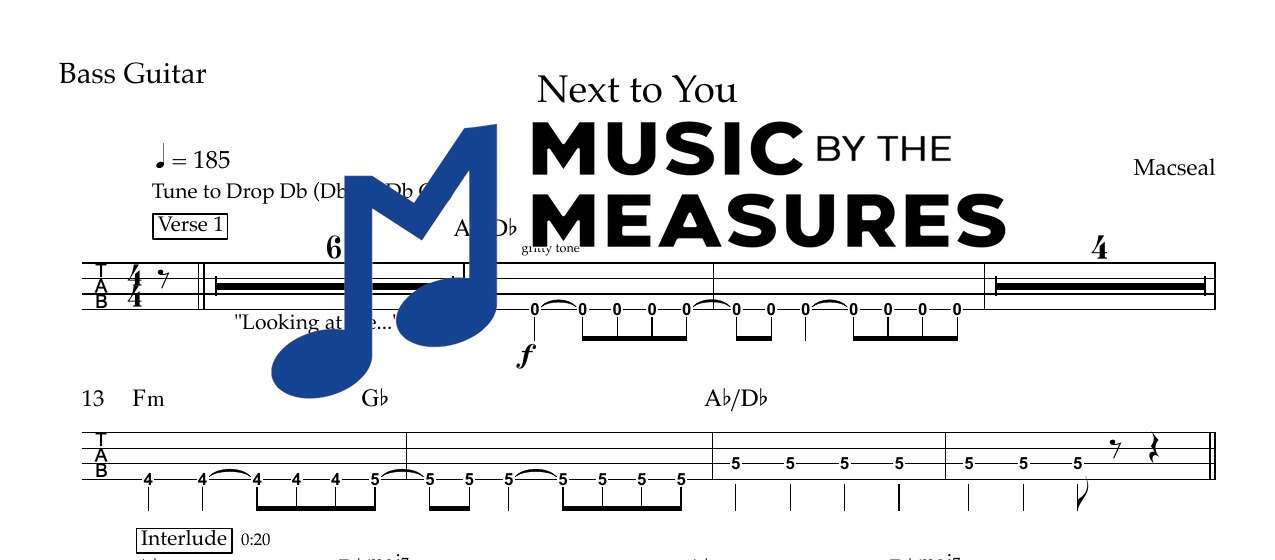 next-to-you-macseal-bass-guitar-sheet-music-preview Next to You by Macseal accurate bass guitar sheet music transcription preview