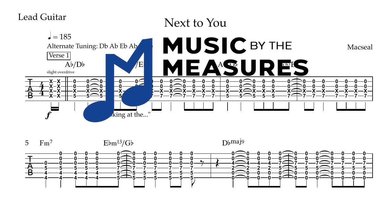 next-to-you-macseal-lead-guitar-sheet-music-preview Next to You by Macseal accurate lead guitar sheet music transcription preview