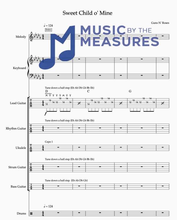 Full Band Sheet Music for "Sweet Child o' Mine" by Guns N' Roses