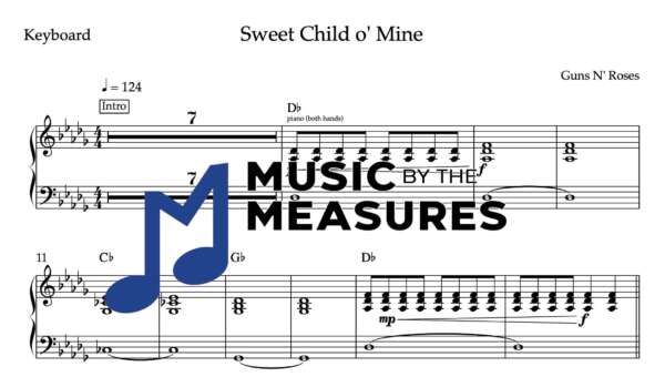 Keyboard Sheet Music for "Sweet Child o' Mine" by Guns N' Roses