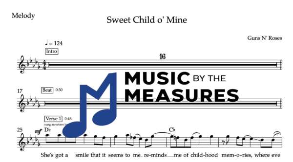 Melody Sheet Music for "Sweet Child o' Mine" by Guns N' Roses