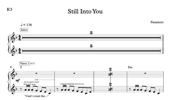 Keyboard Sheet Music for "Still Into You" by Paramore