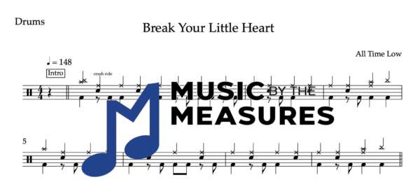 Drum Sheet Music for "Break Your Little Heart" All Time Low