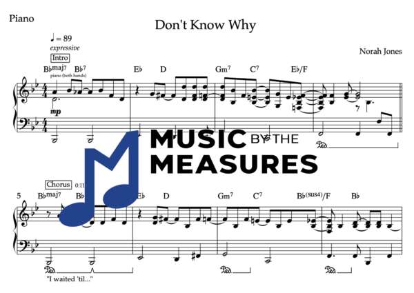 Guitars arranged for Piano for "Don't Know Why" by Norah Jones