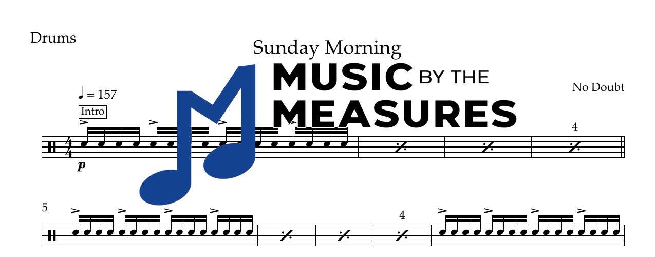 sunday-morning-no-doubt-drums-sheet-music-preview Sunday Morning by No Doubt accurate drums sheet music transcription preview
