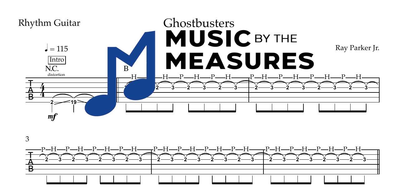 ghostbusters-ray-parker-jr-rhythm-guitar-sheet-music-preview Ghostbusters by Ray Parker Jr. accurate rhythm guitar sheet music transcription preview