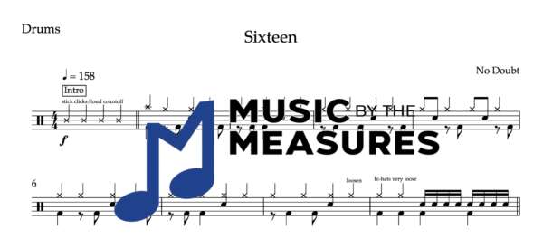 Drum Sheet Music for "Sixteen" by No Doubt
