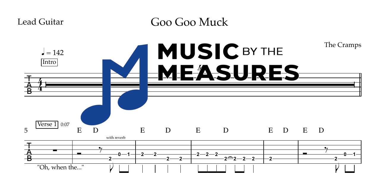 goo-goo-muck-the-cramps-lead-guitar-sheet-music-preview Goo Goo Muck by The Cramps accurate lead guitar sheet music transcription preview