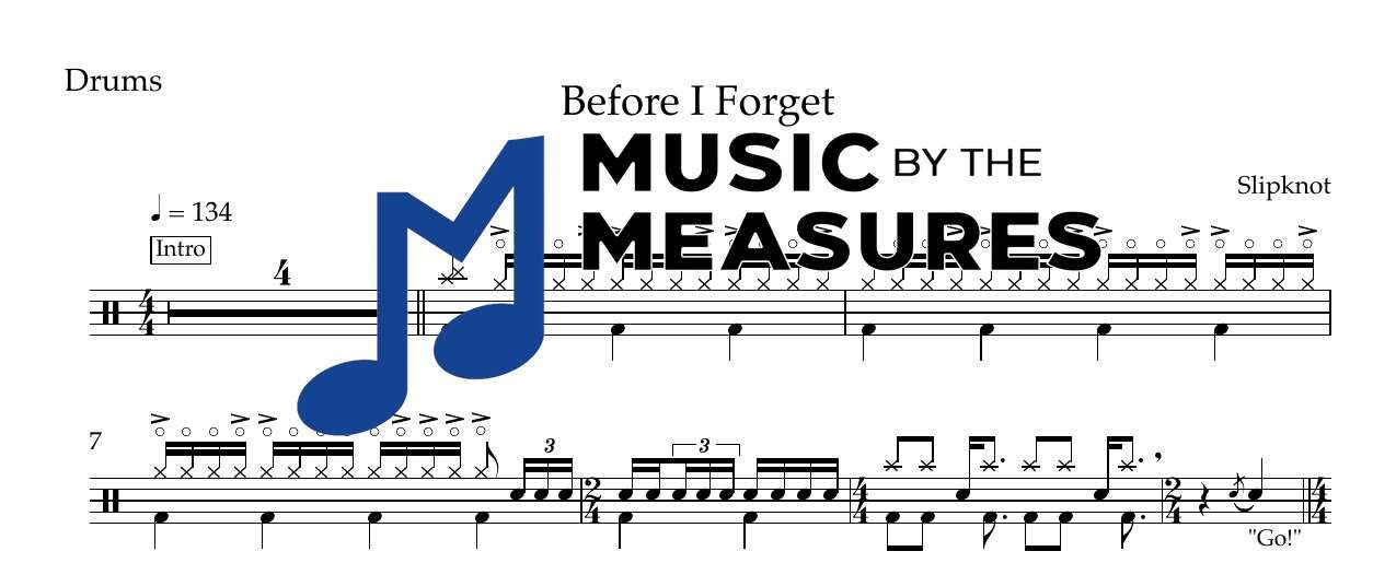 before-i-forget-slipknot-drums-sheet-music-preview Before I Forget by Slipknot accurate drums sheet music transcription preview