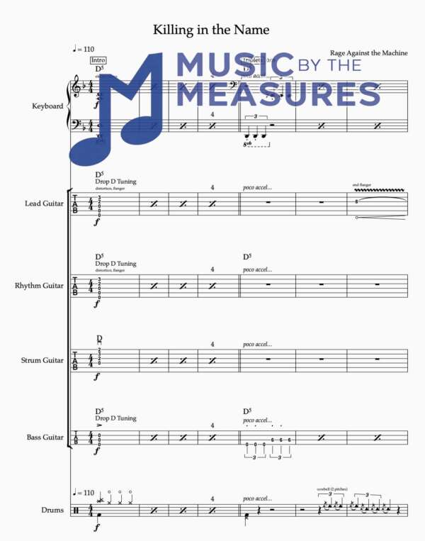 Full Band Sheet Music for "Killing in the Name" by Rage Against the Machine