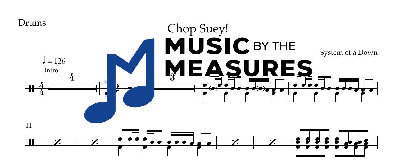 chop-suey-system-of-a-down-drums-sheet-music-preview Chop Suey! by System of a Down accurate drums sheet music transcription preview