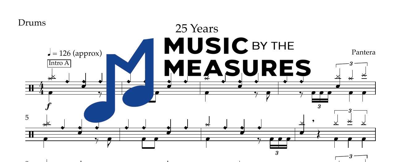 25-years-pantera-drums-sheet-music-preview 25 Years by Pantera accurate drums sheet music transcription preview