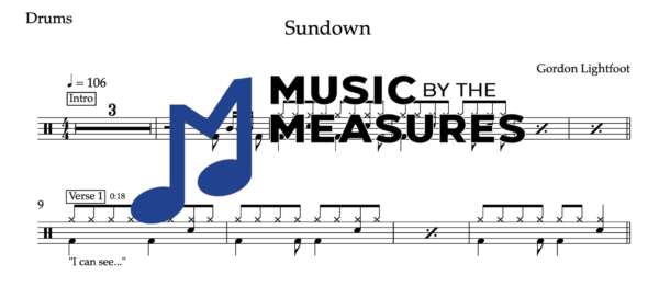 Drum Sheet Music for "Sundown" by Gordon Lightfoot