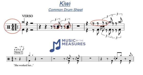 Kiwi Harry Styles intro drum beat comparison – clean swung transcription vs hard-to-read version