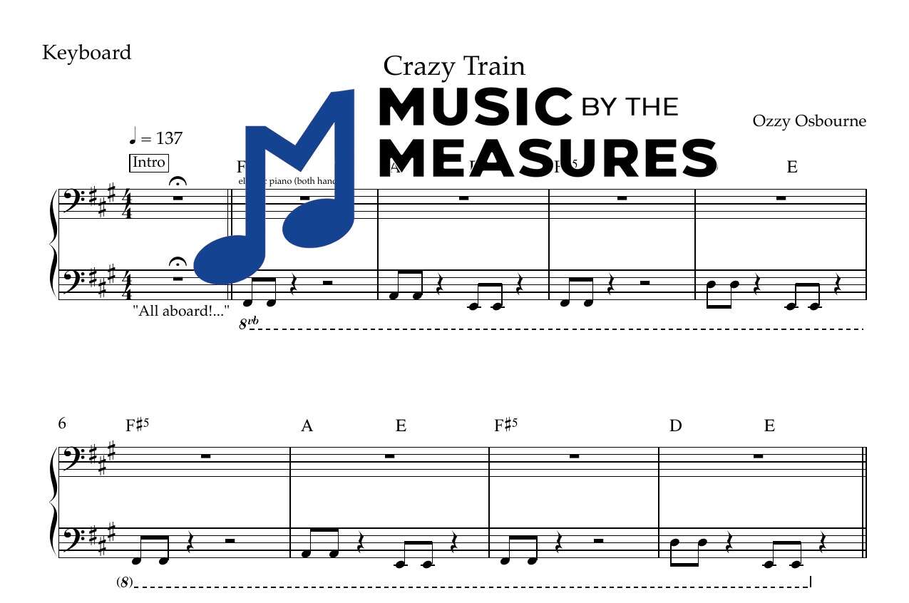 crazy-train-ozzy-osbourne-keyboard-sheet-music-preview Crazy Train by Ozzy Osbourne accurate keyboard sheet music transcription preview
