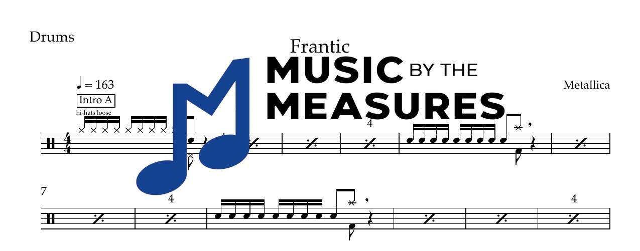 frantic-metallica-drums-sheet-music-preview Frantic by Metallica accurate drums sheet music transcription preview