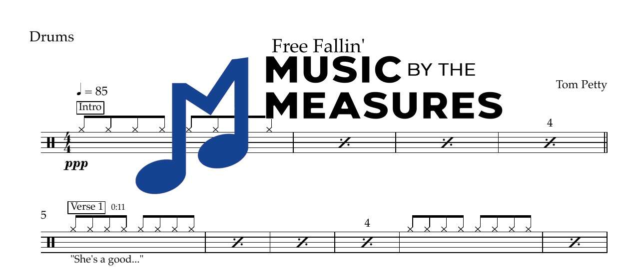 free-fallin-tom-petty-drums-sheet-music-preview Free Fallin' by Tom Petty accurate drums sheet music transcription preview