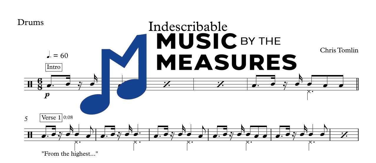 indescribable-chris-tomlin-drums-sheet-music-preview Indescribable by Chris Tomlin accurate drums sheet music transcription preview