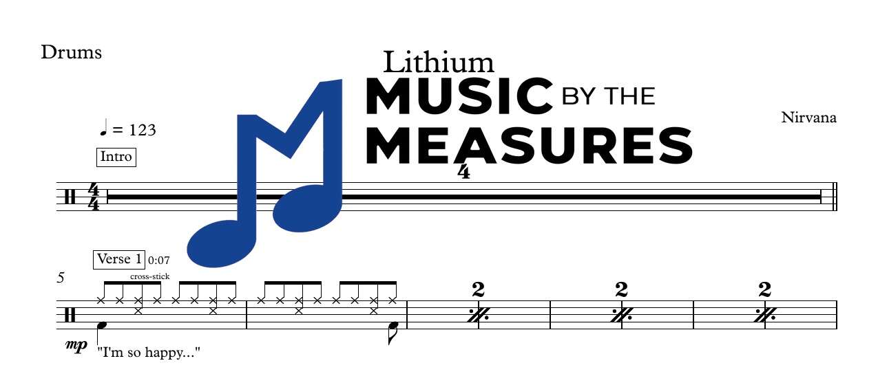lithium-nirvana-drums-sheet-music-preview Lithium by Nirvana accurate drums sheet music transcription preview