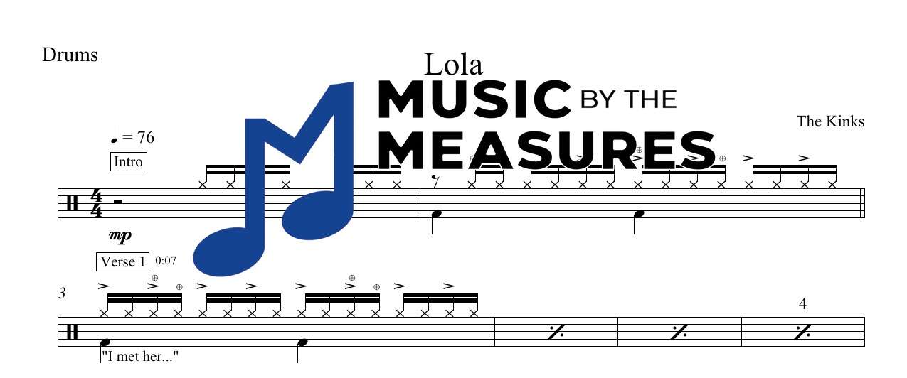 lola-the-kinks-drums-sheet-music-preview Lola by The Kinks accurate drums sheet music transcription preview
