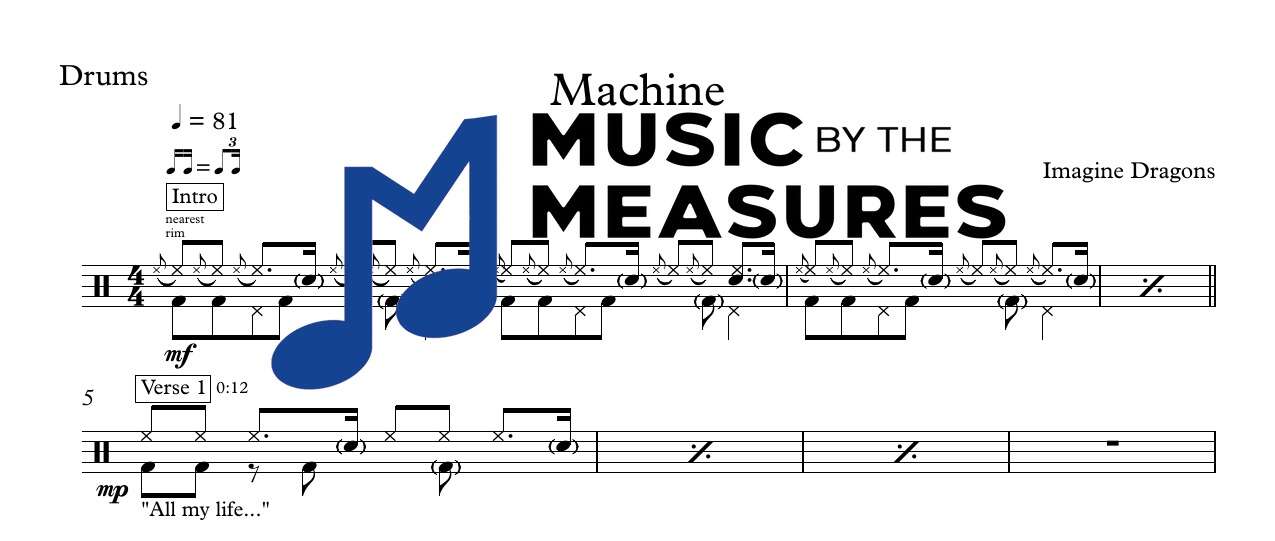 machine-imagine-dragons-drums-sheet-music-preview Machine by Imagine Dragons accurate drums sheet music transcription preview