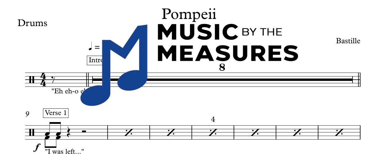 pompeii-bastille-drums-sheet-music-preview Pompeii by Bastille accurate drums sheet music transcription preview