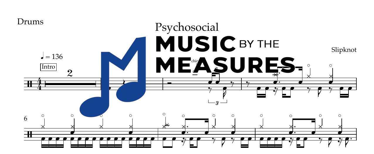 psychosocial-slipknot-drums-sheet-music-preview Psychosocial by Slipknot accurate drums sheet music transcription preview