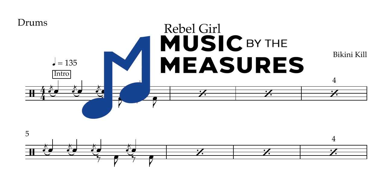 rebel-girl-bikini-kill-drums-sheet-music-preview Rebel Girl by Bikini Kill accurate drums sheet music transcription preview
