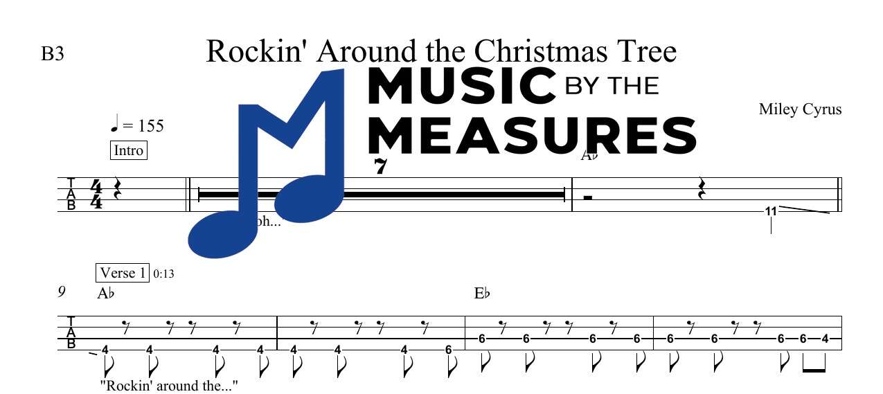 rockin-around-the-christmas-tree-miley-cyrus-bass-sheet-music-preview Rockin' Around the Christmas Tree by Miley Cyrus accurate bass sheet music transcription preview